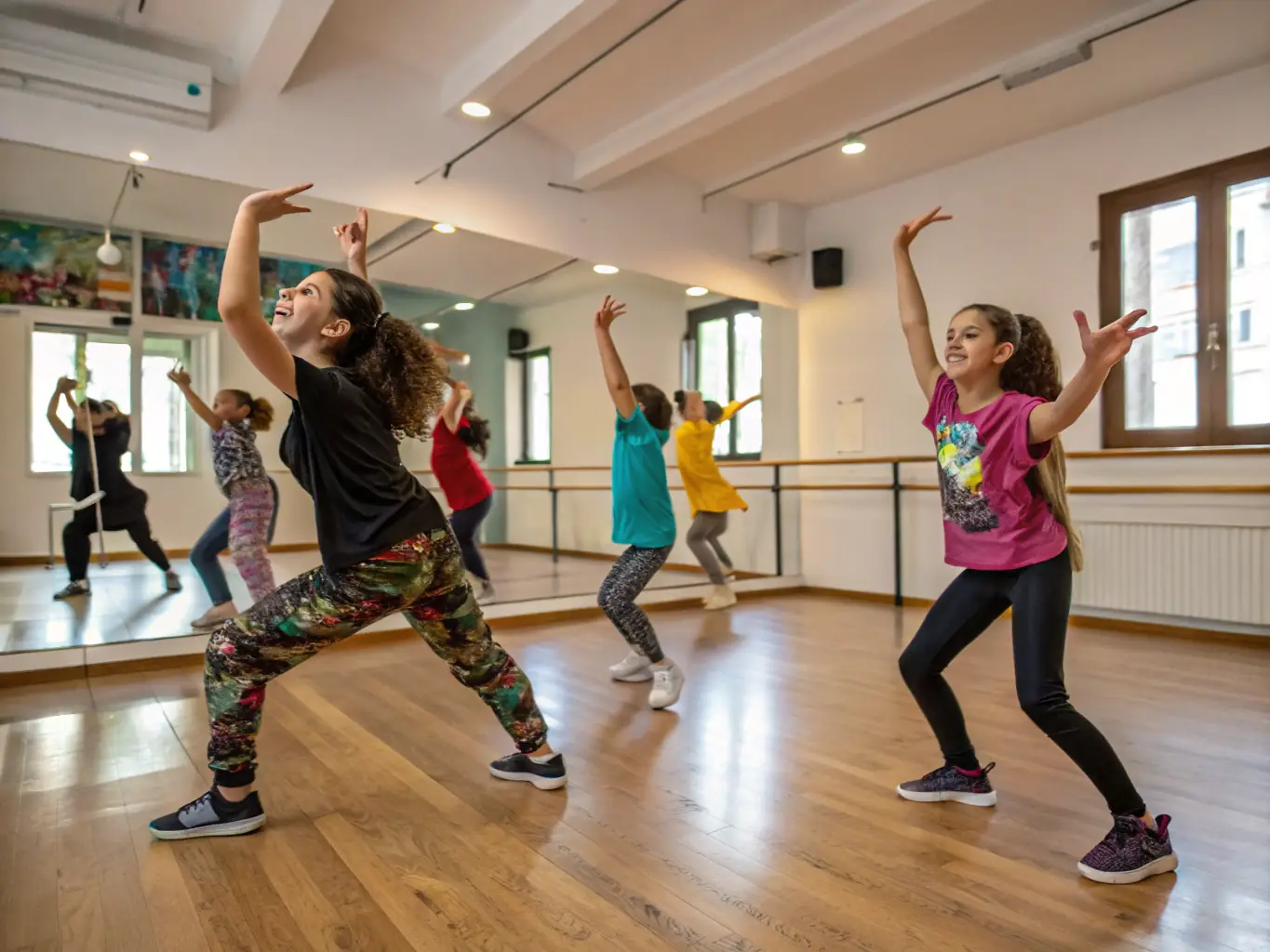 A photo showing a lively salsa dance class in a colorful studio, with participants of all skill levels enjoying the music and movement, representing the 'Dance Immersion' activity.